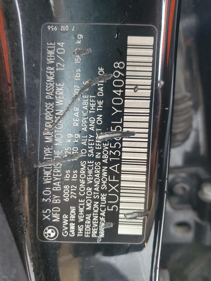 2005 BMW X5 3.0I VIN: 5UXFA13565LY04098 Lot: 92948585