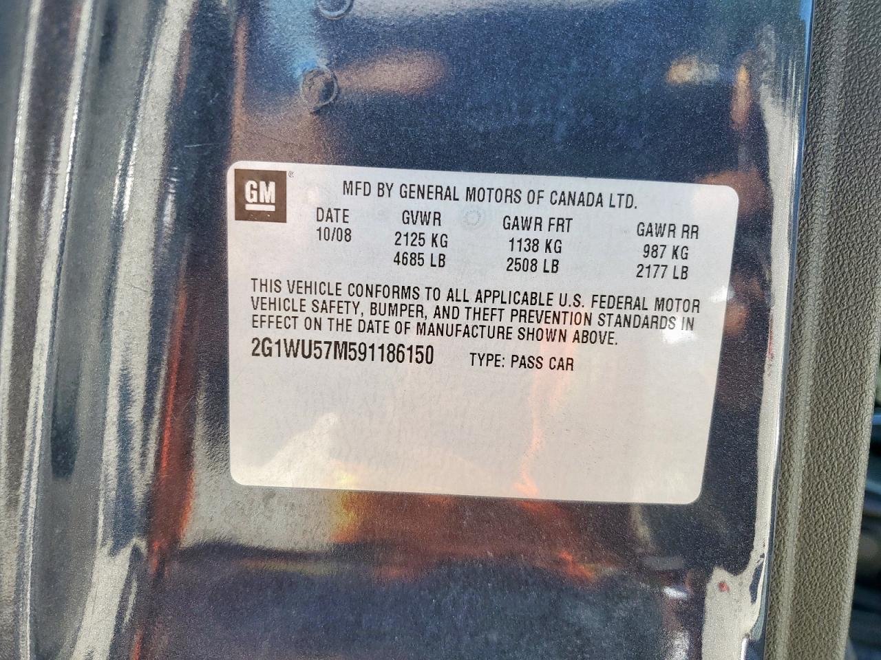 2009 Chevrolet Impala Ltz VIN: 2G1WU57M591186150 Lot: 91312245