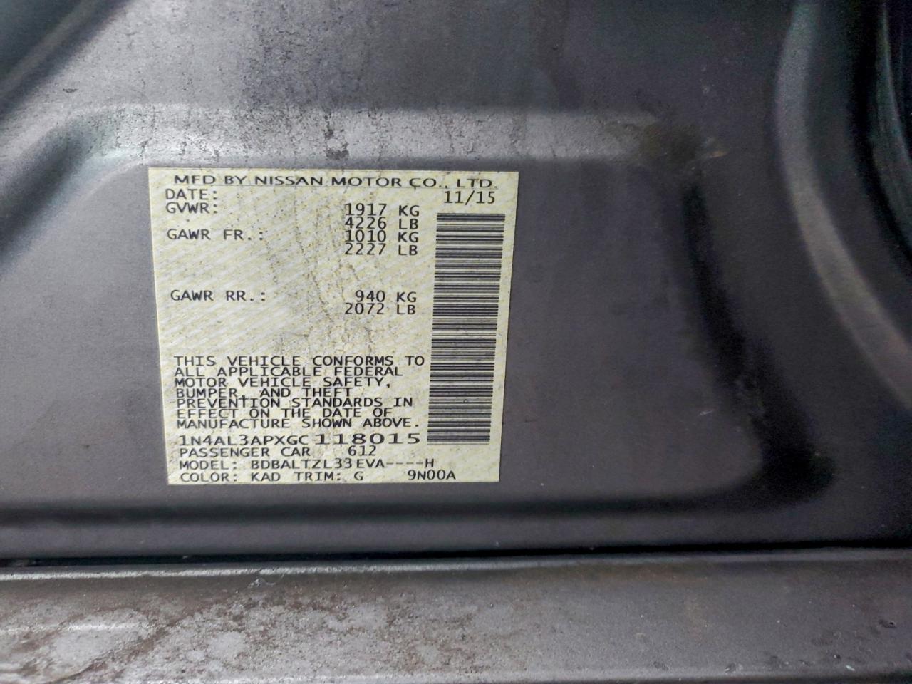 2016 Nissan Altima 2.5 VIN: 1N4AL3APXGC118015 Lot: 94637295