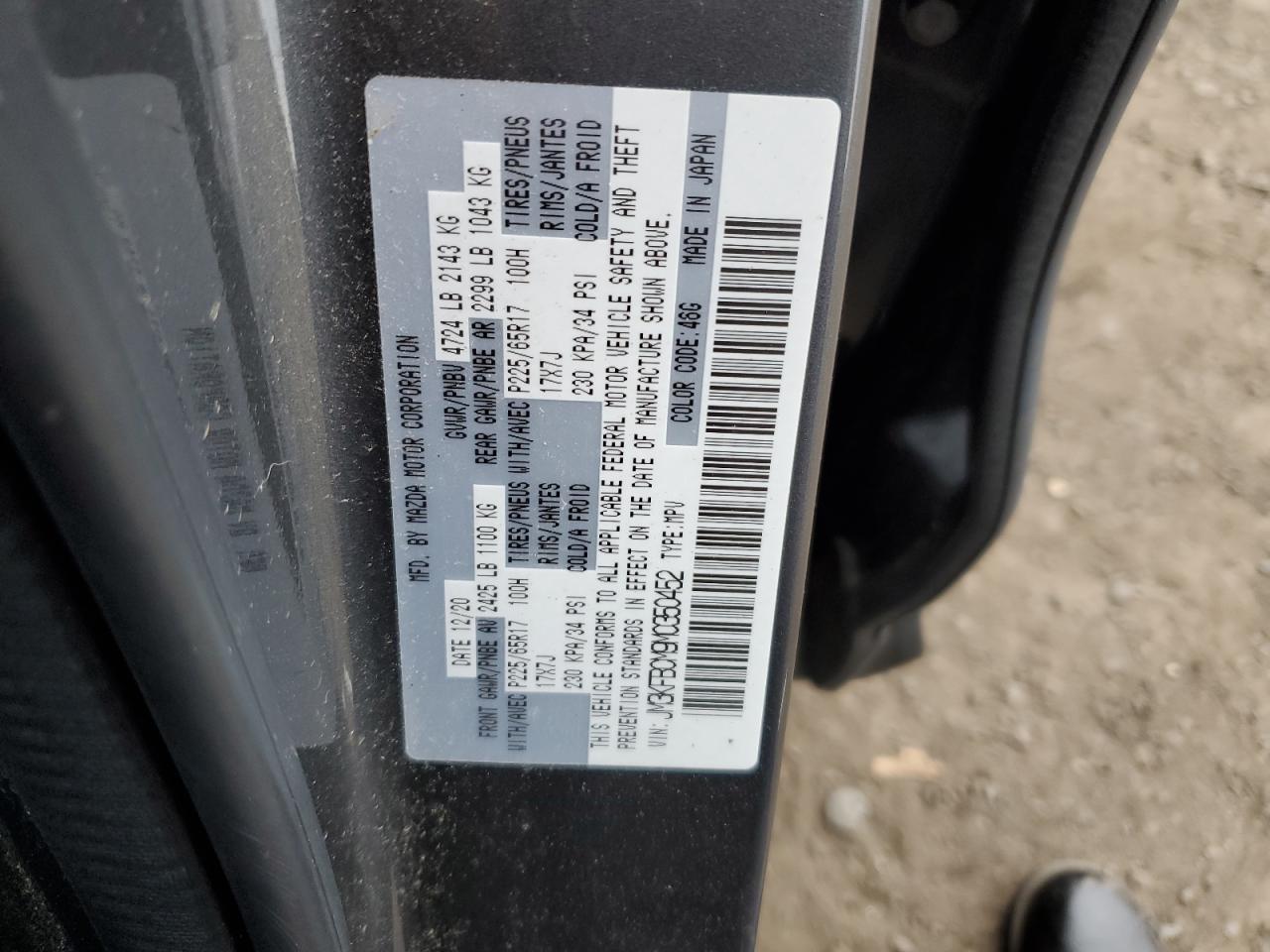 2021 Mazda Cx-5 Touring VIN: JM3KFBCM9M0350452 Lot: 91406065