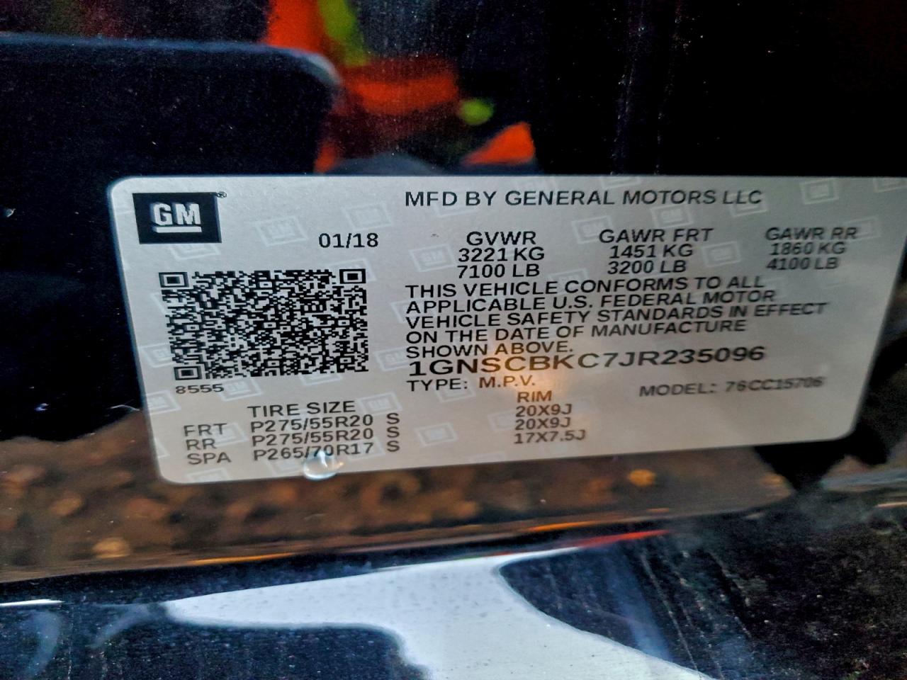 2018 Chevrolet Tahoe C1500 Lt VIN: 1GNSCBKC7JR235096 Lot: 94257985