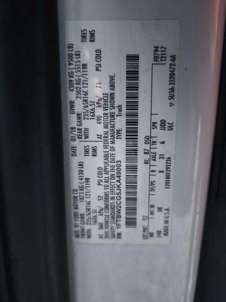 2018 Ford Transit T-350 Utility / Service Van VIN: 1FTBW2CG5JKA49003 Lot: 92481225