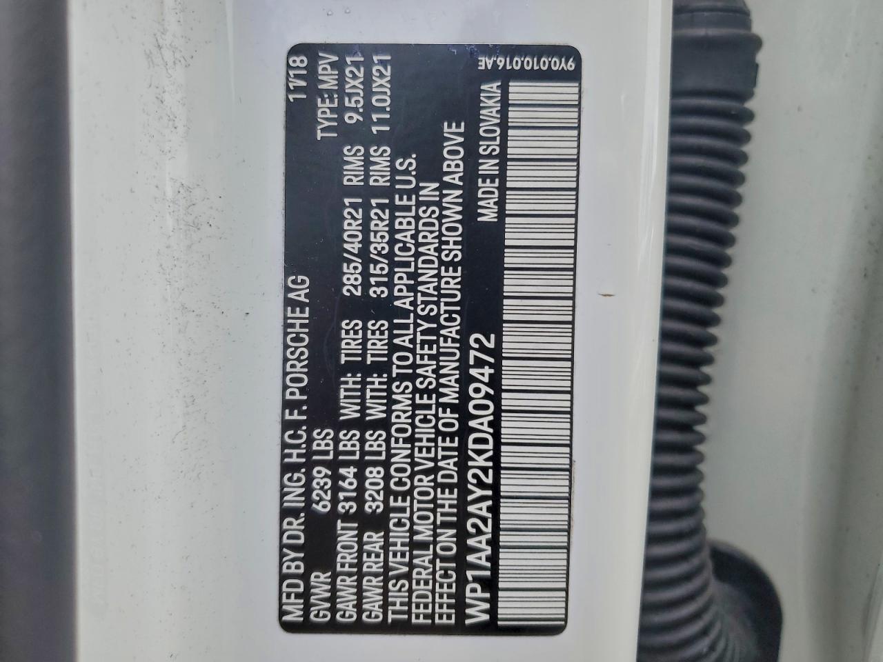 2019 Porsche Cayenne VIN: WP1AA2AY2KDA09472 Lot: 93694725