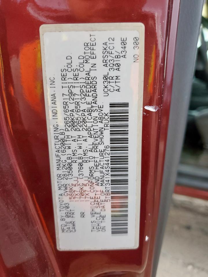 2004 Toyota Tundra Access Cab Sr5 VIN: 5TBRT341X4S441276 Lot: 92809695