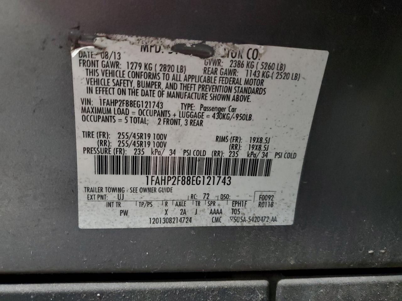 2014 Ford Taurus Limited VIN: 1FAHP2F88EG121743 Lot: 91992985