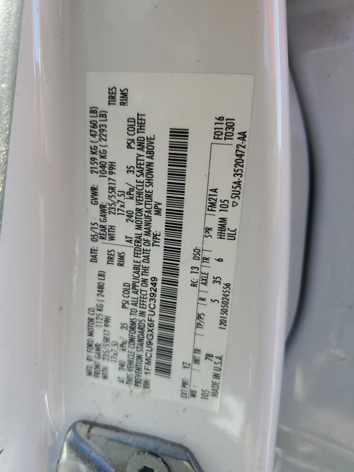 2015 Ford Escape Se VIN: 1FMCU9GX6FUC39249 Lot: 91653695