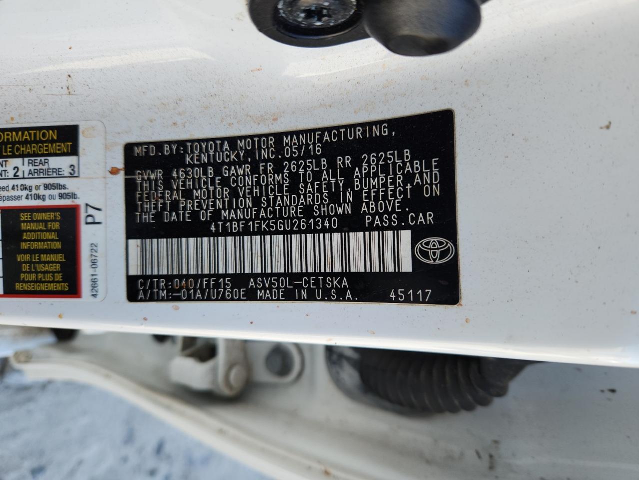 2016 Toyota Camry Le VIN: 4T1BF1FK5GU261340 Lot: 91820685