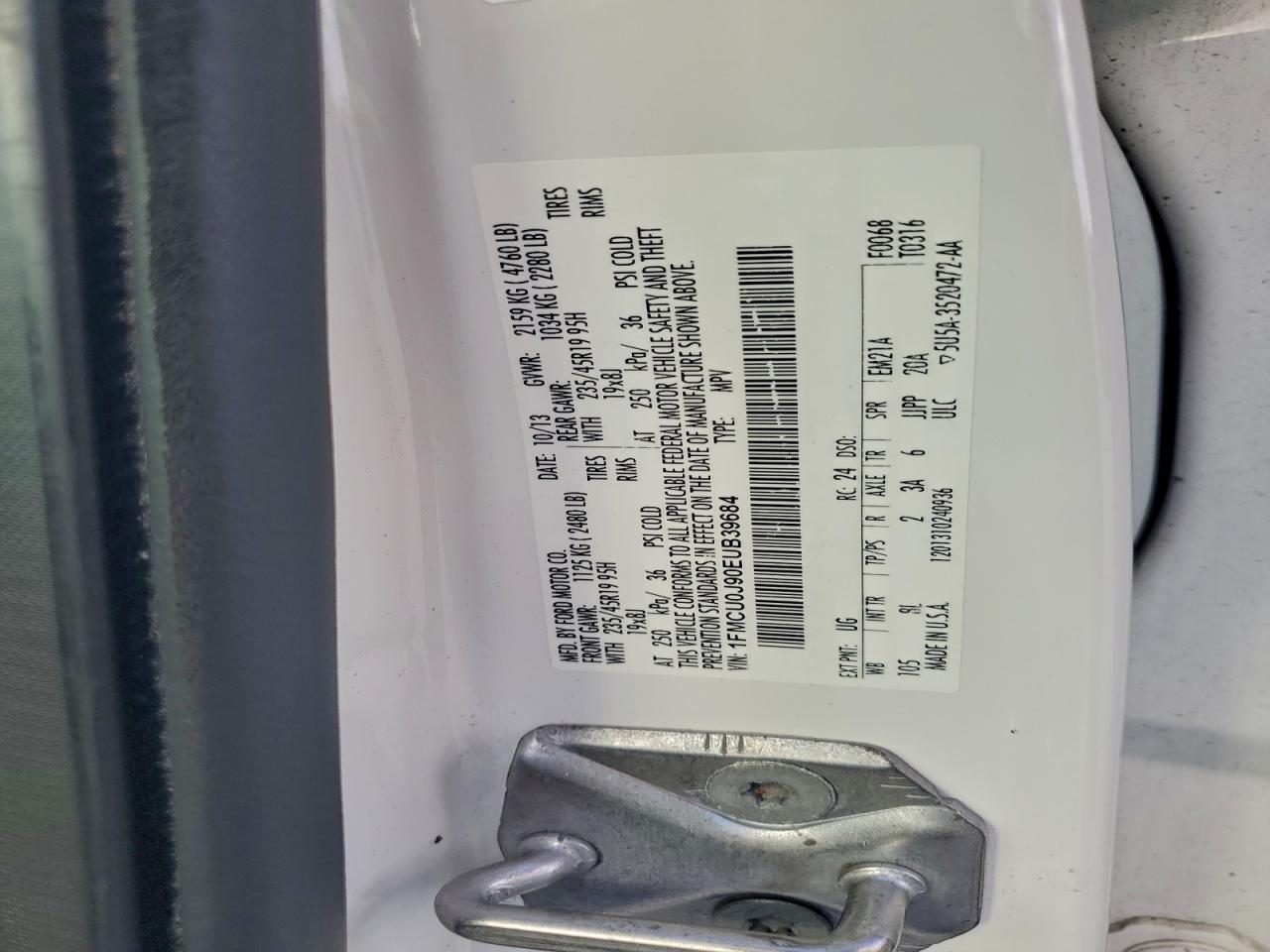 2014 Ford Escape Titanium VIN: 1FMCU0J90EUB39684 Lot: 93882485