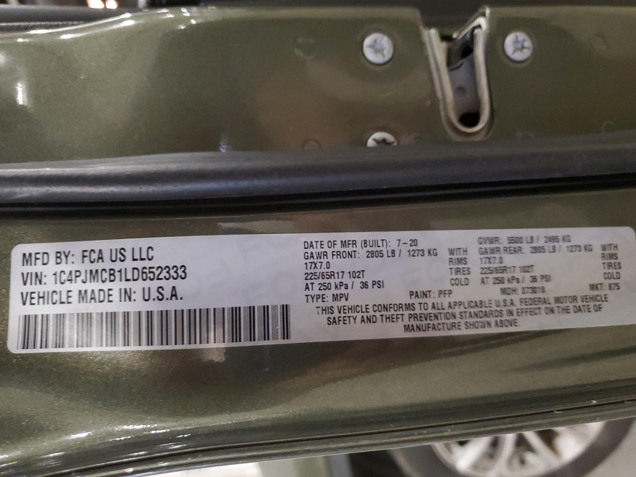 2020 Jeep Cherokee Latitude VIN: 1C4PJMCB1LD652333 Lot: 93445585