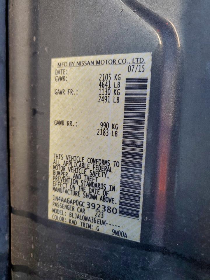 2016 Nissan Maxima 3.5S VIN: 1N4AA6AP0GC392380 Lot: 94446235