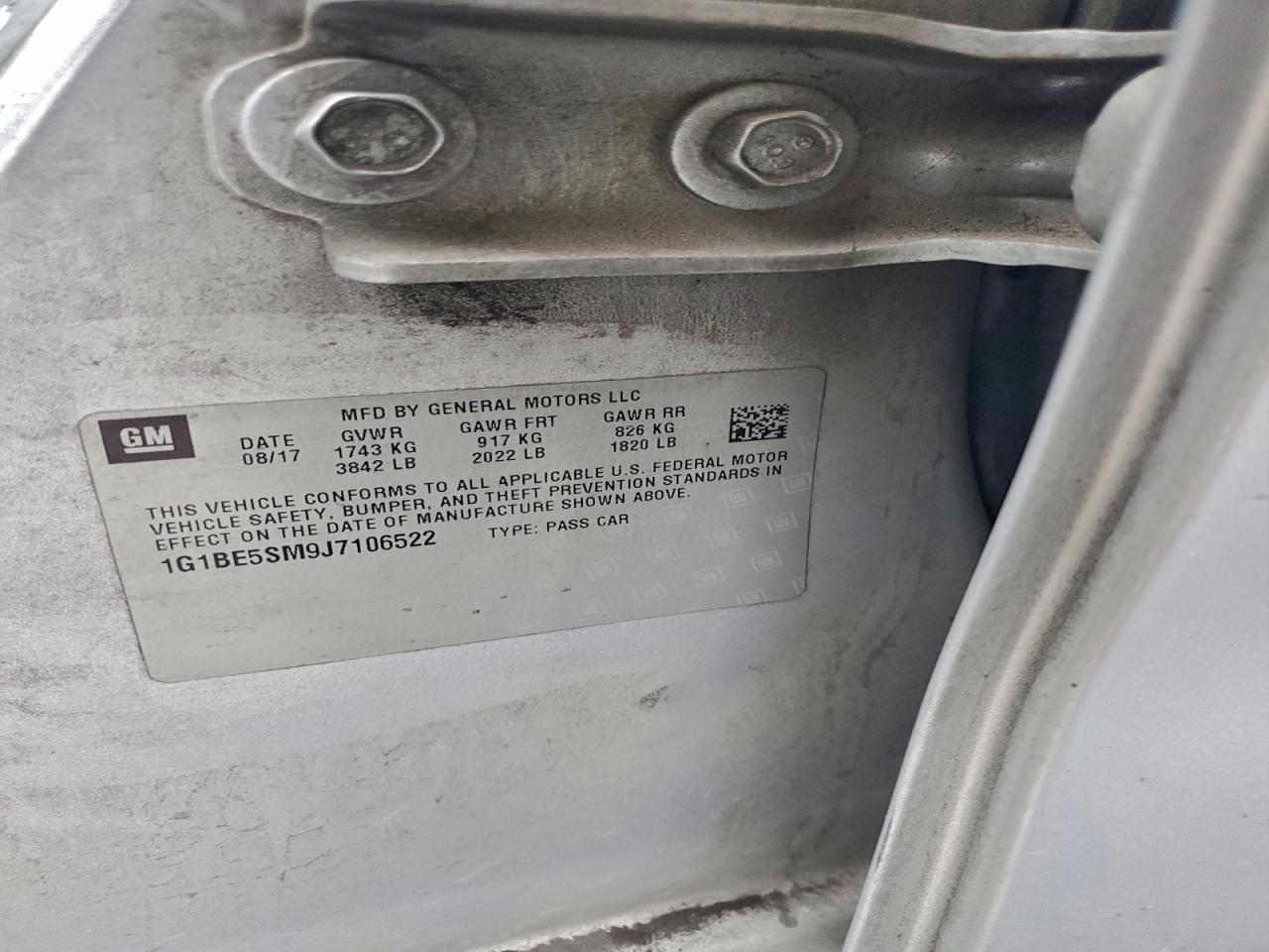 2018 Chevrolet Cruze Lt VIN: 1G1BE5SM9J7106522 Lot: 94249275