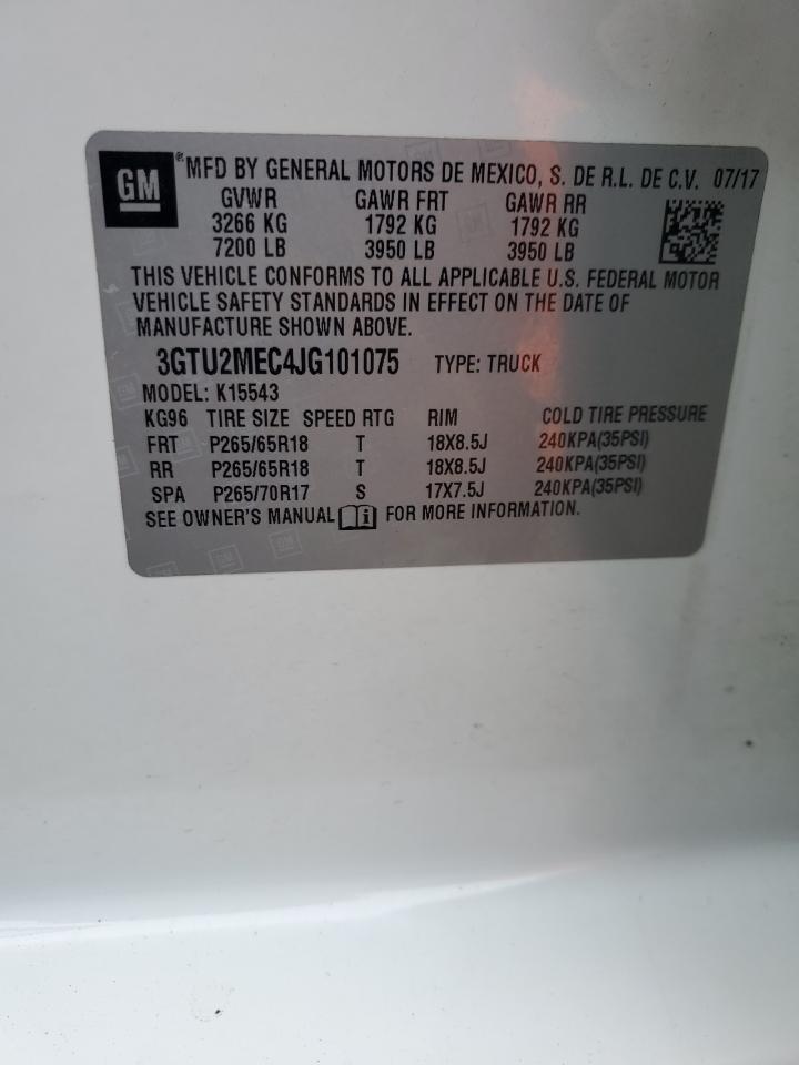 2018 GMC Sierra K1500 Sle VIN: 3GTU2MEC4JG101075 Lot: 91609805
