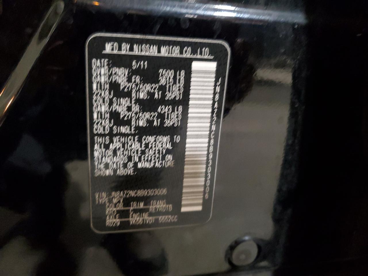 2011 Infiniti Qx56 VIN: JN8AZ2NC8B9303006 Lot: 90649635