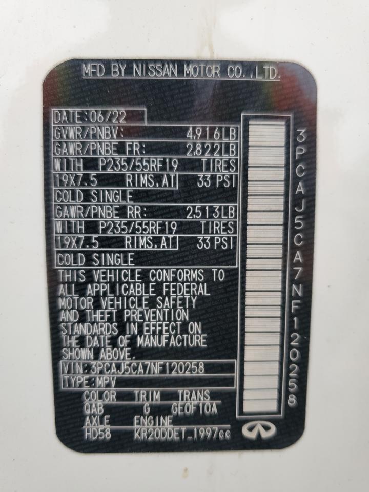 2022 Infiniti Qx50 Essential VIN: 3PCAJ5CA7NF120258 Lot: 93139755