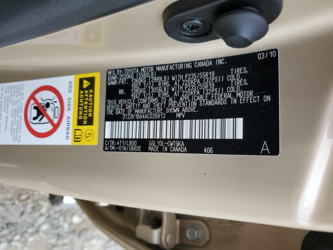 2010 Lexus Rx 350 VIN: 2T2ZK1BA4AC026813 Lot: 92199635