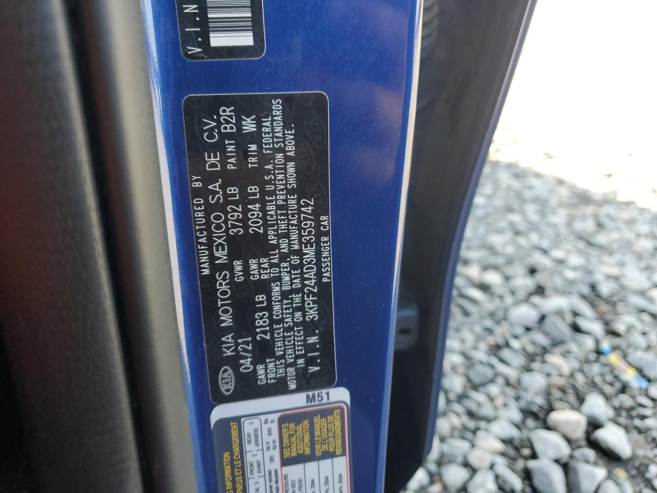 2021 Kia Forte Fe VIN: 3KPF24AD3ME359742 Lot: 92382395