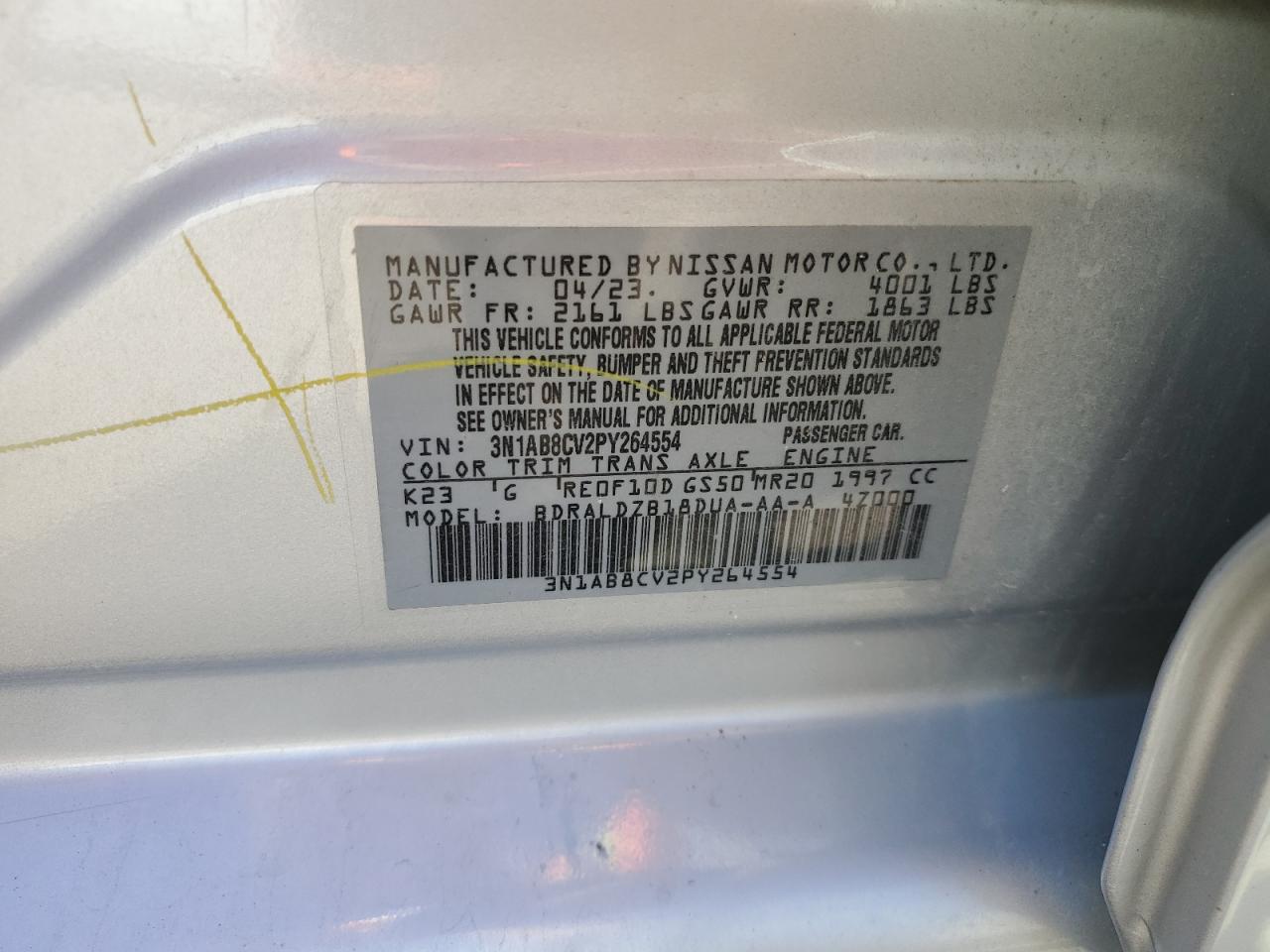 2023 Nissan Sentra Sv VIN: 3N1AB8CV2PY264554 Lot: 91174595