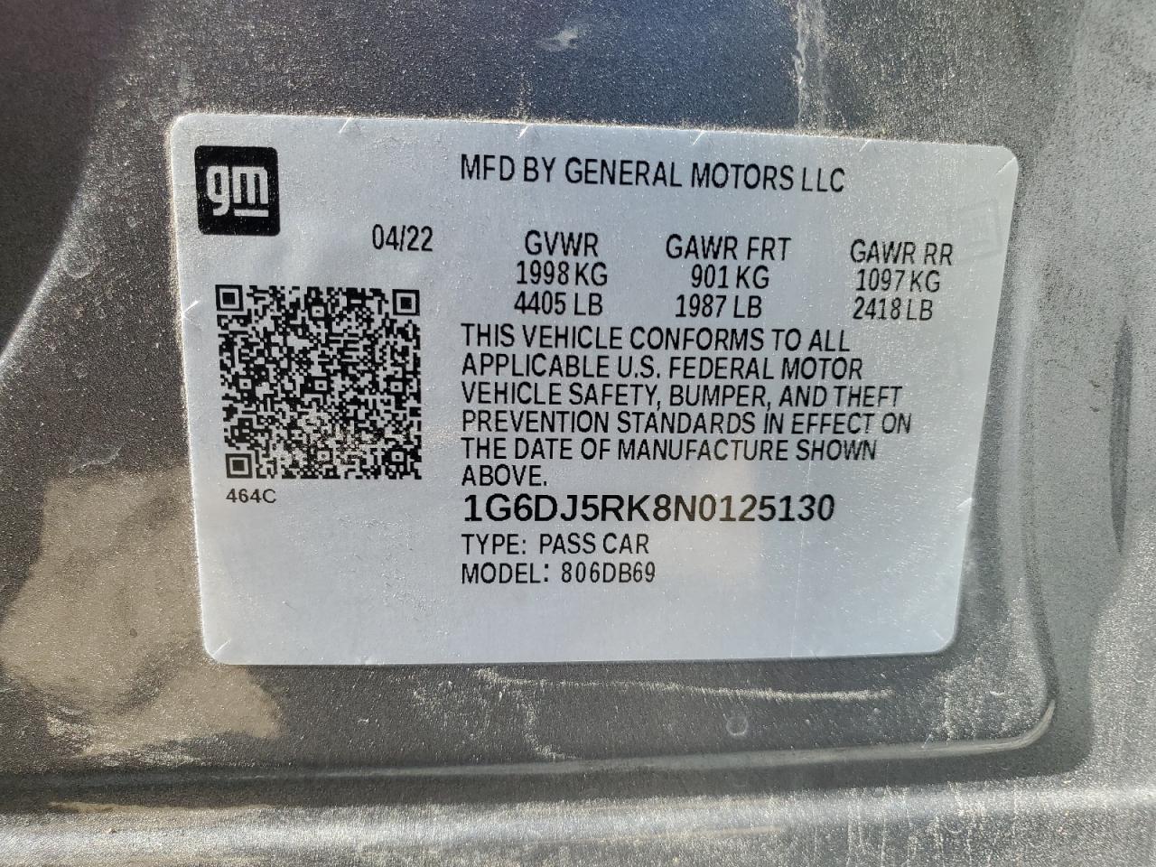 2022 Cadillac Ct4 Luxury VIN: 1G6DJ5RK8N0125130 Lot: 90670495