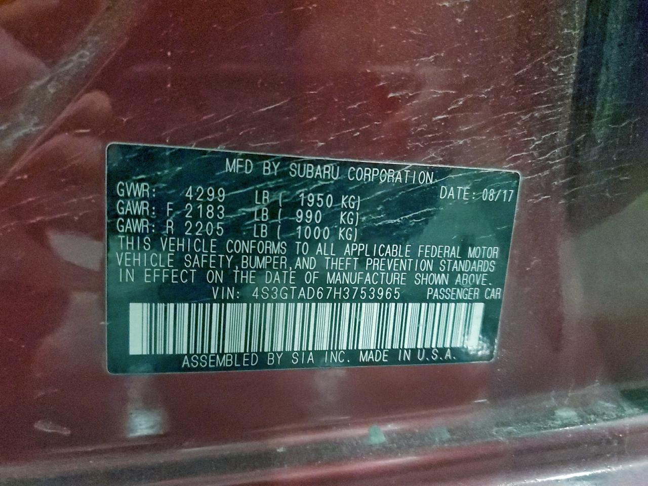 2017 Subaru Impreza Premium Plus VIN: 4S3GTAD67H3753965 Lot: 92940635