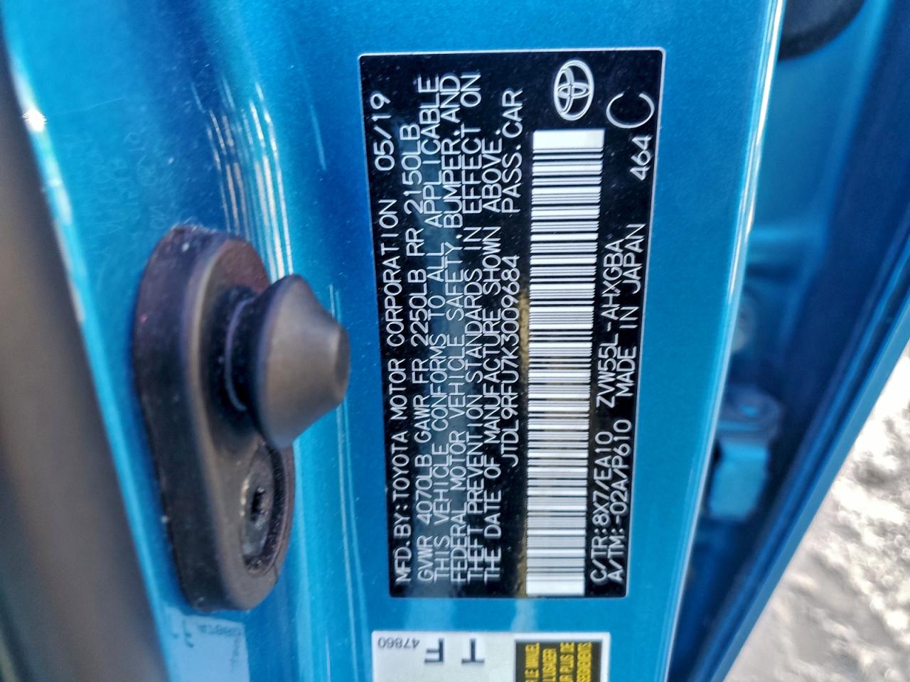 2019 Toyota Prius VIN: JTDL9RFU7K3009684 Lot: 94347025