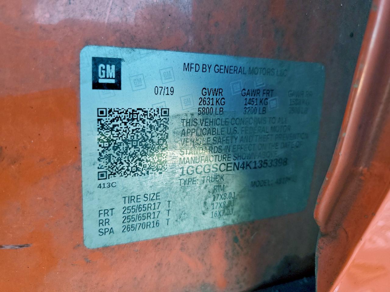 2019 Chevrolet Colorado Lt VIN: 1GCGSCEN4K1353398 Lot: 94312945