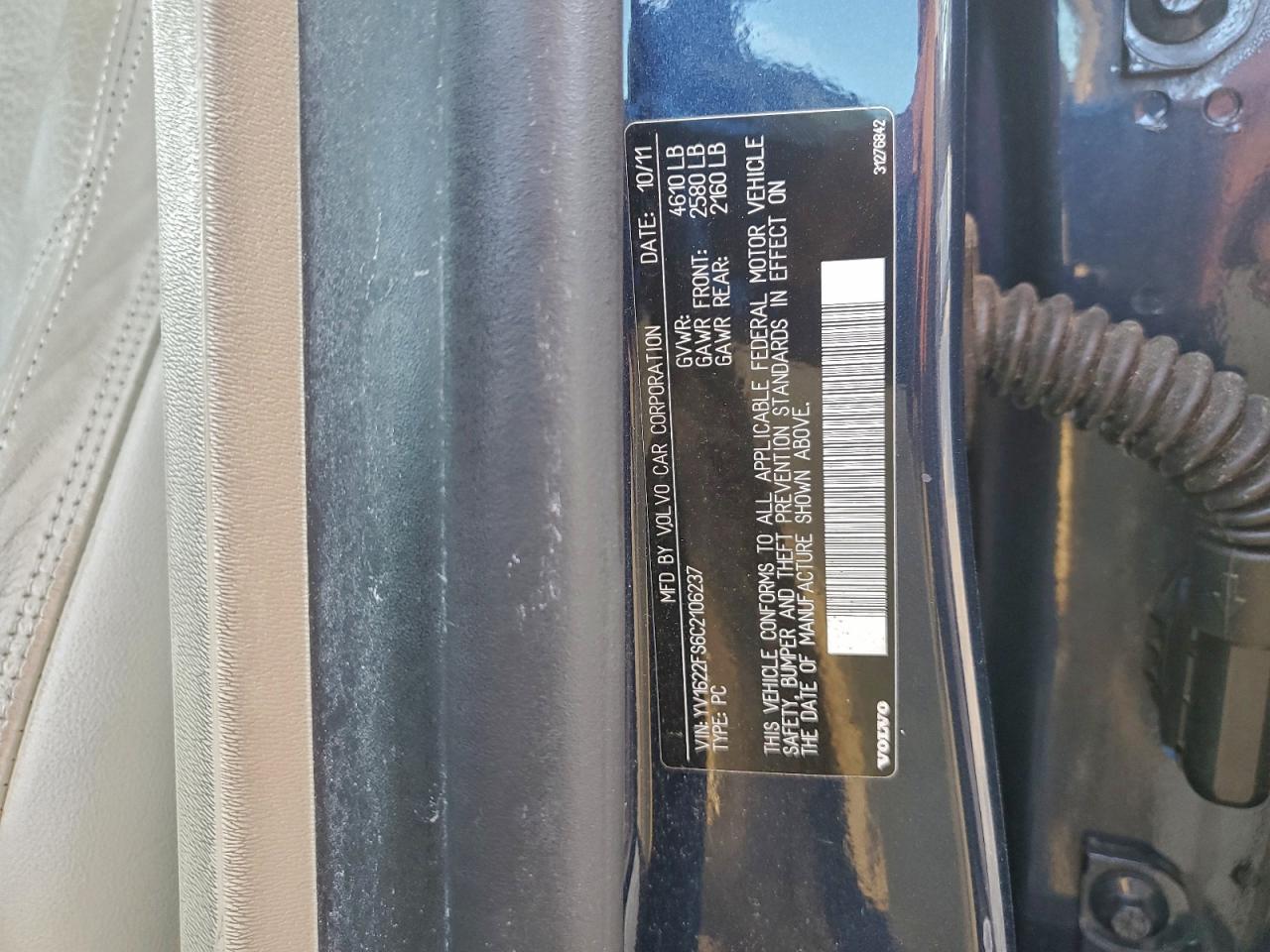 2012 Volvo S60 T5 VIN: YV1622FS6C2106237 Lot: 94033385