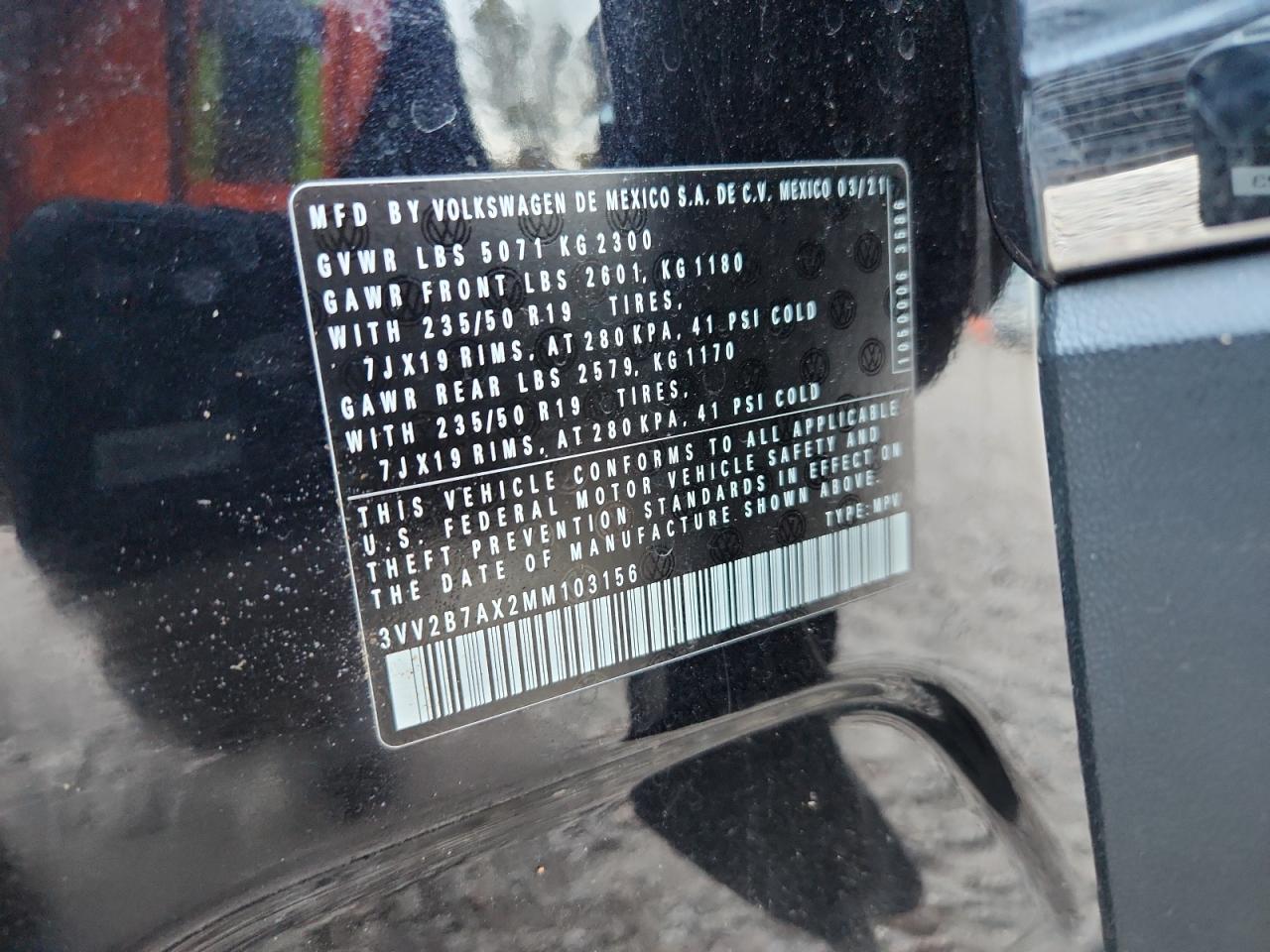 2021 Volkswagen Tiguan Se VIN: 3VV2B7AX2MM103156 Lot: 92495075