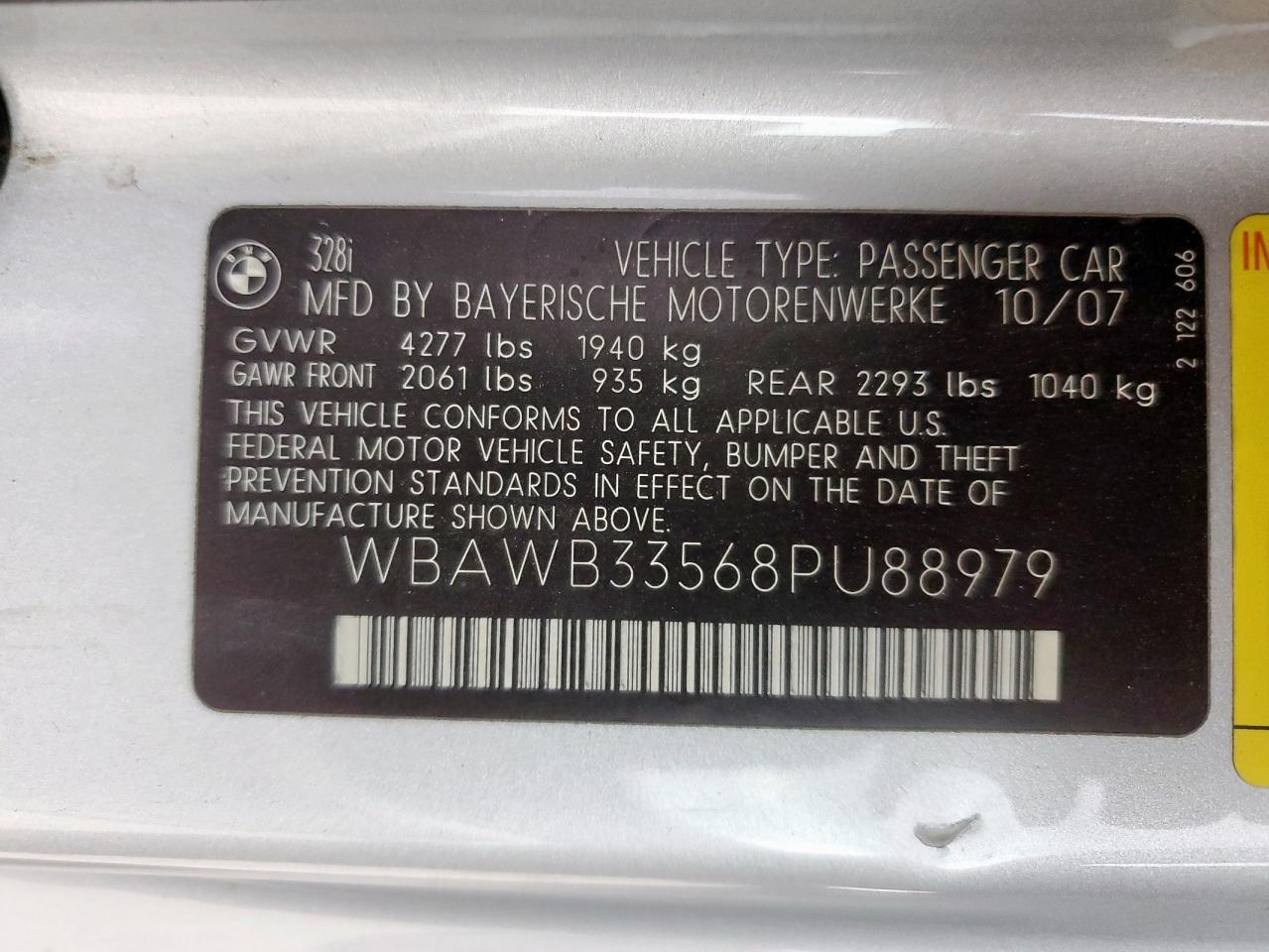 2008 BMW 328 I VIN: WBAWB33568PU88979 Lot: 93137525