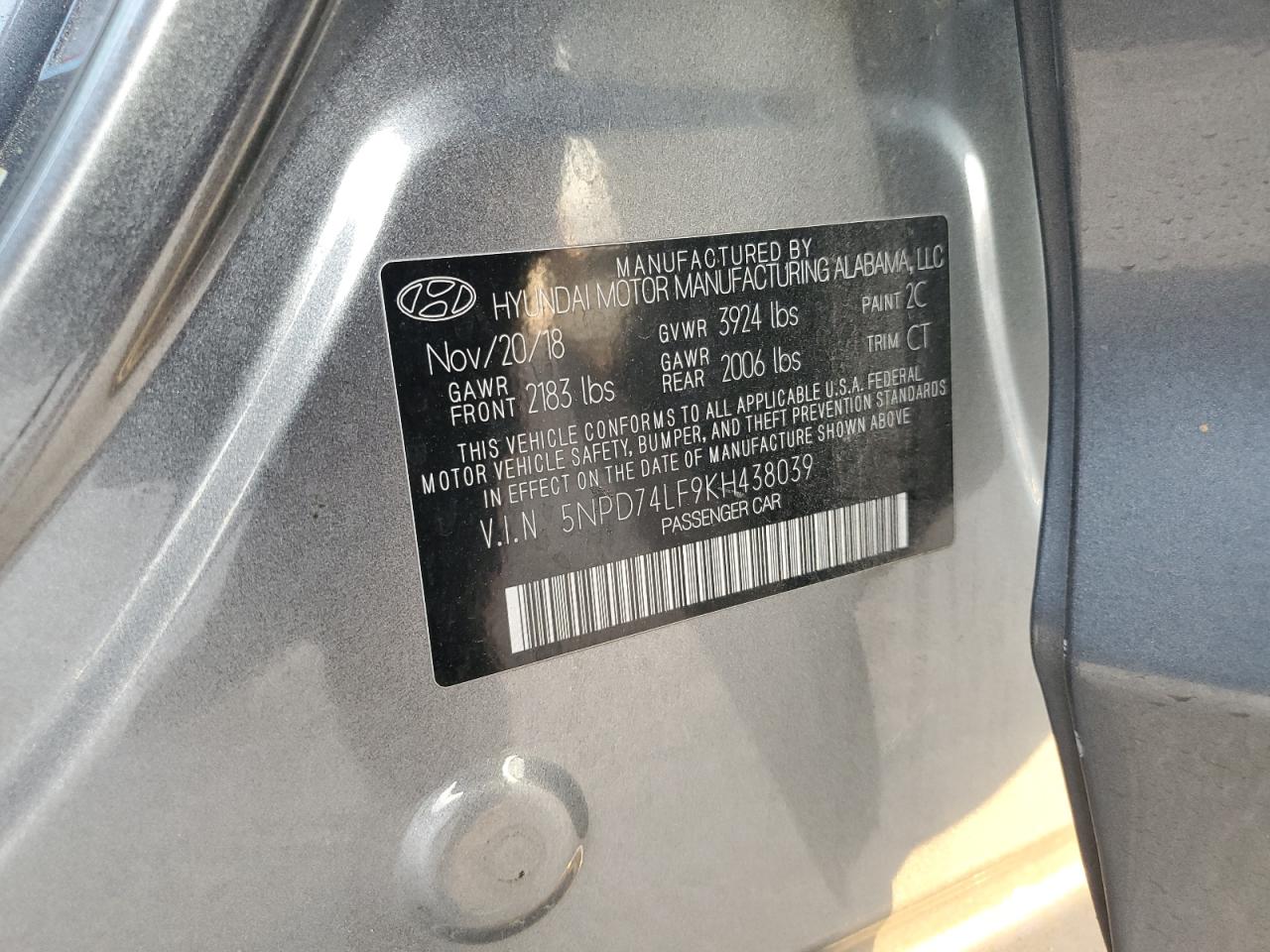 2019 Hyundai Elantra Se VIN: 5NPD74LF9KH438039 Lot: 93558445