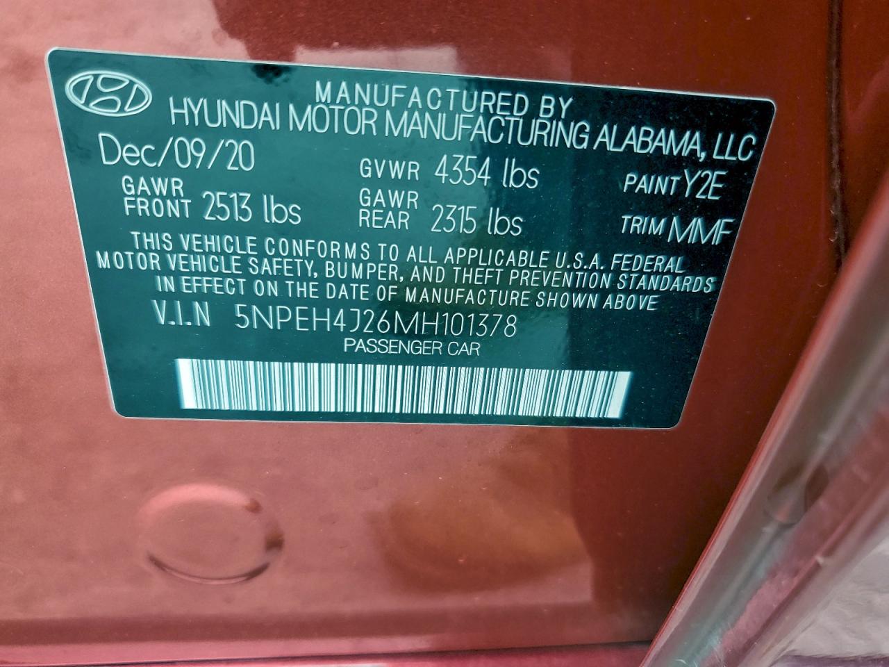 2021 Hyundai Sonata Limited VIN: 5NPEH4J26MH101378 Lot: 93803505