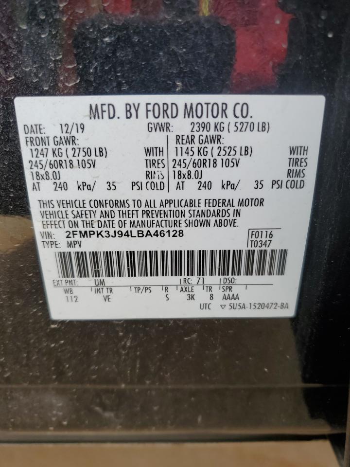 2020 Ford Edge Sel VIN: 2FMPK3J94LBA46128 Lot: 91022825