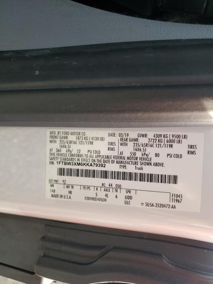 2019 Ford Transit Delivery Van VIN: 1FTBW3XM6KKA79392 Lot: 92498615