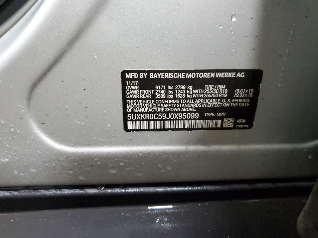 2018 BMW X5 xDrive35I VIN: 5UXKR0C59J0X95099 Lot: 93968515