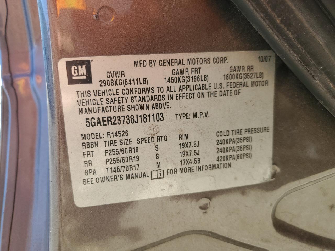 2008 Buick Enclave Cxl VIN: 5GAER23738J181103 Lot: 92122555