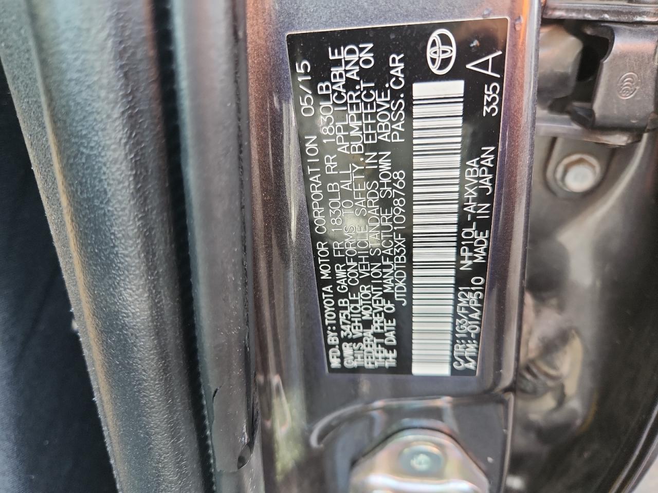 2015 Toyota Prius C VIN: JTDKDTB3XF1098768 Lot: 92311495