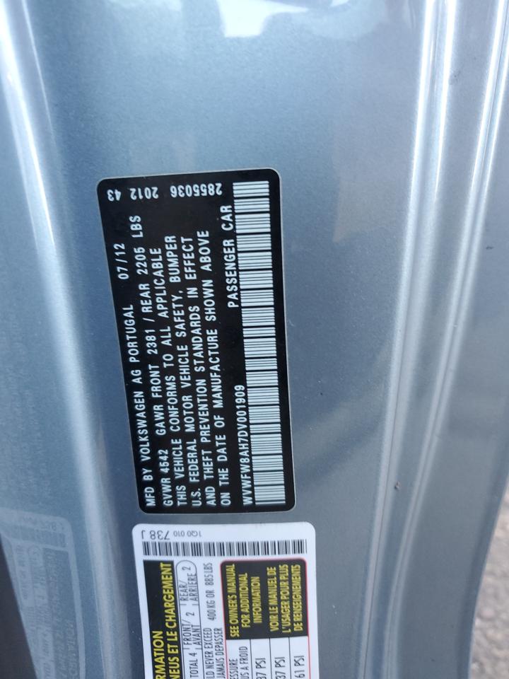 2013 Volkswagen Eos Lux VIN: WVWFW8AH7DV001909 Lot: 93257175