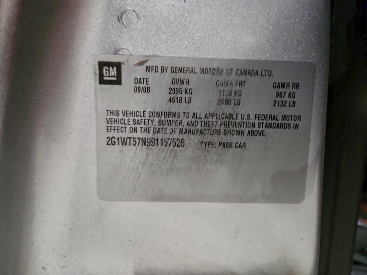 2009 Chevrolet Impala 1Lt VIN: 2G1WT57N991167628 Lot: 94195085