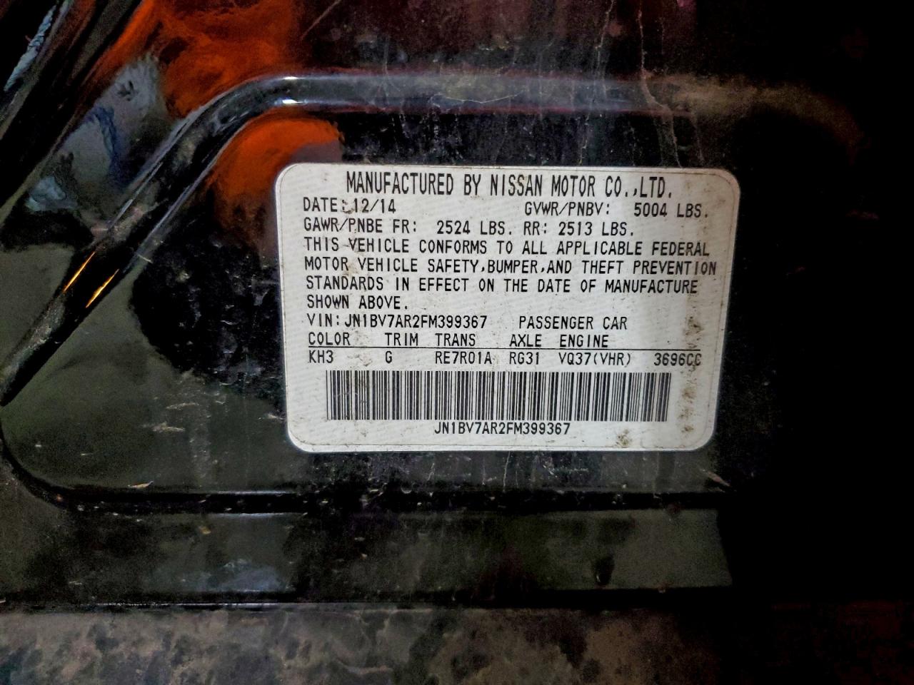 2015 Infiniti Q50 Base VIN: JN1BV7AR2FM399367 Lot: 93776345