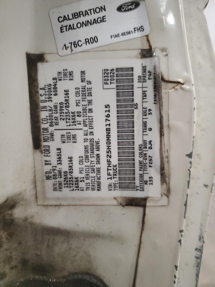 1991 Ford F250 VIN: 1FTHF25H0MNB17615 Lot: 91887595