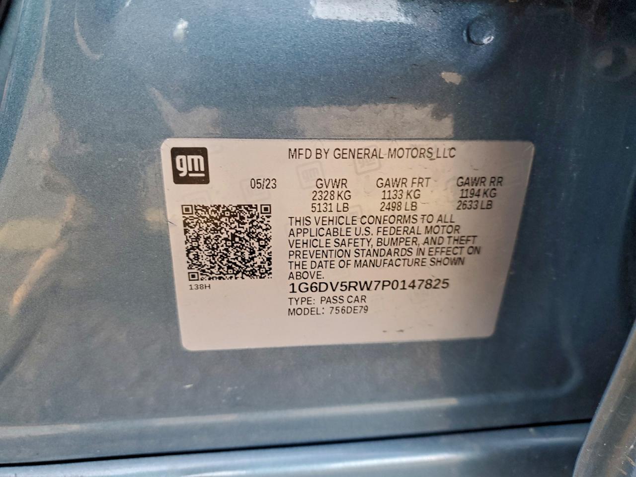 2023 Cadillac Ct5-V VIN: 1G6DV5RW7P0147825 Lot: 94046005