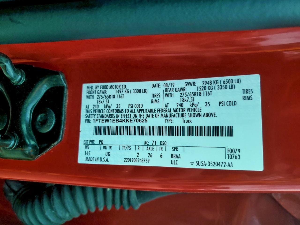 2019 Ford F150 Supercrew VIN: 1FTEW1EB4KKE70625 Lot: 93650005