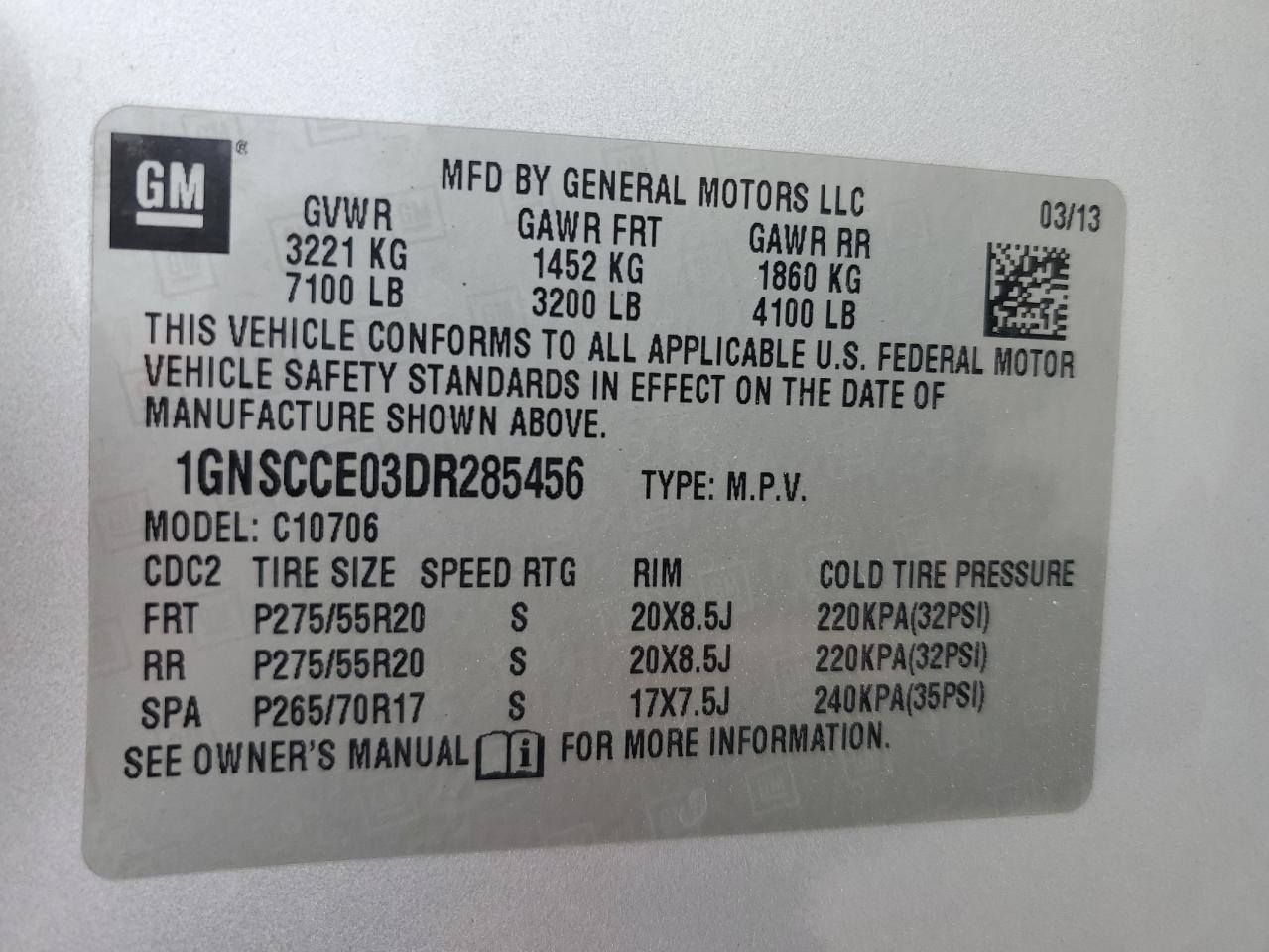 2013 Chevrolet Tahoe C1500 Ltz VIN: 1GNSCCE03DR285456 Lot: 90825895