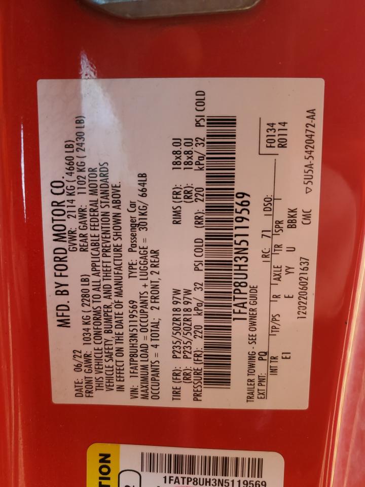 2022 Ford Mustang VIN: 1FATP8UH3N5119569 Lot: 92271425