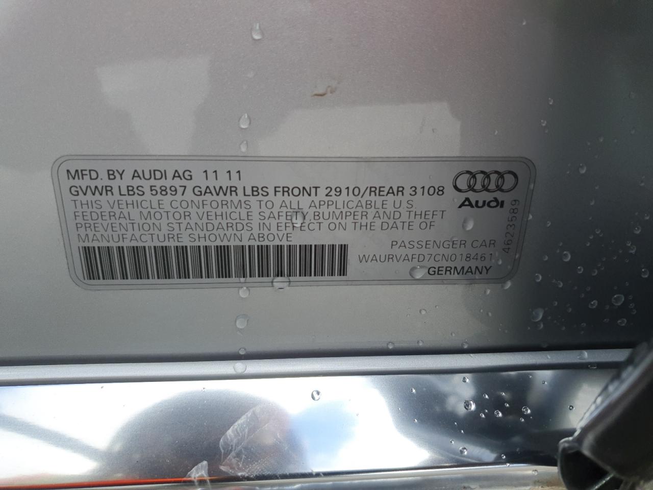 2012 Audi A8 L Quattro VIN: WAURVAFD7CN018461 Lot: 93071705