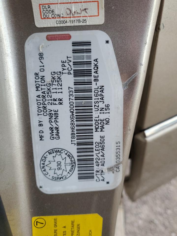 1998 Lexus Gs 400 VIN: JT8BH68X6W0007337 Lot: 89866055