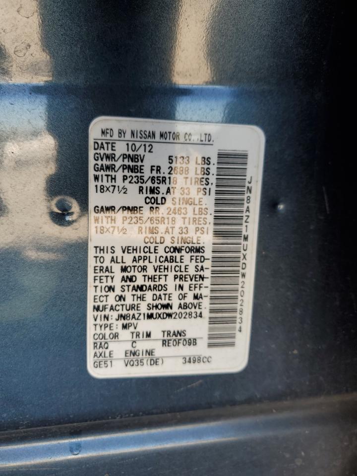 2013 Nissan Murano S VIN: JN8AZ1MUXDW202834 Lot: 91431045