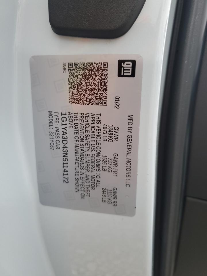 2022 Chevrolet Corvette Stingray 1Lt VIN: 1G1YA3D43N5114172 Lot: 91883035