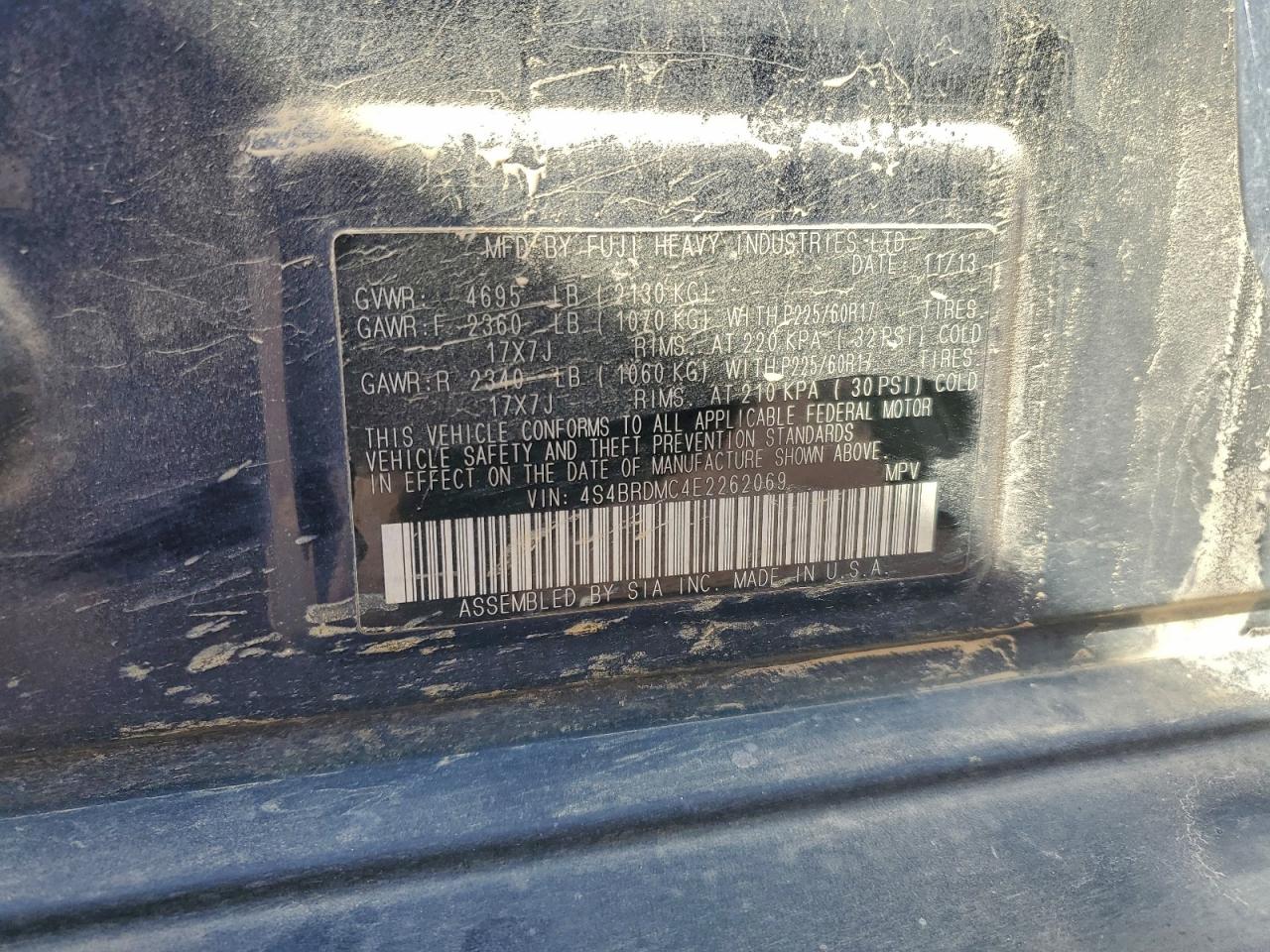 2014 Subaru Outback 3.6R Limited VIN: 4S4BRDMC4E2262069 Lot: 94384905