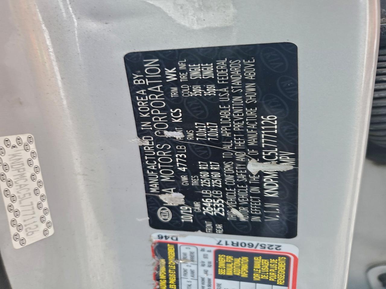 2020 Kia Sportage Lx VIN: KNDPMCAC5L7771126 Lot: 94264955