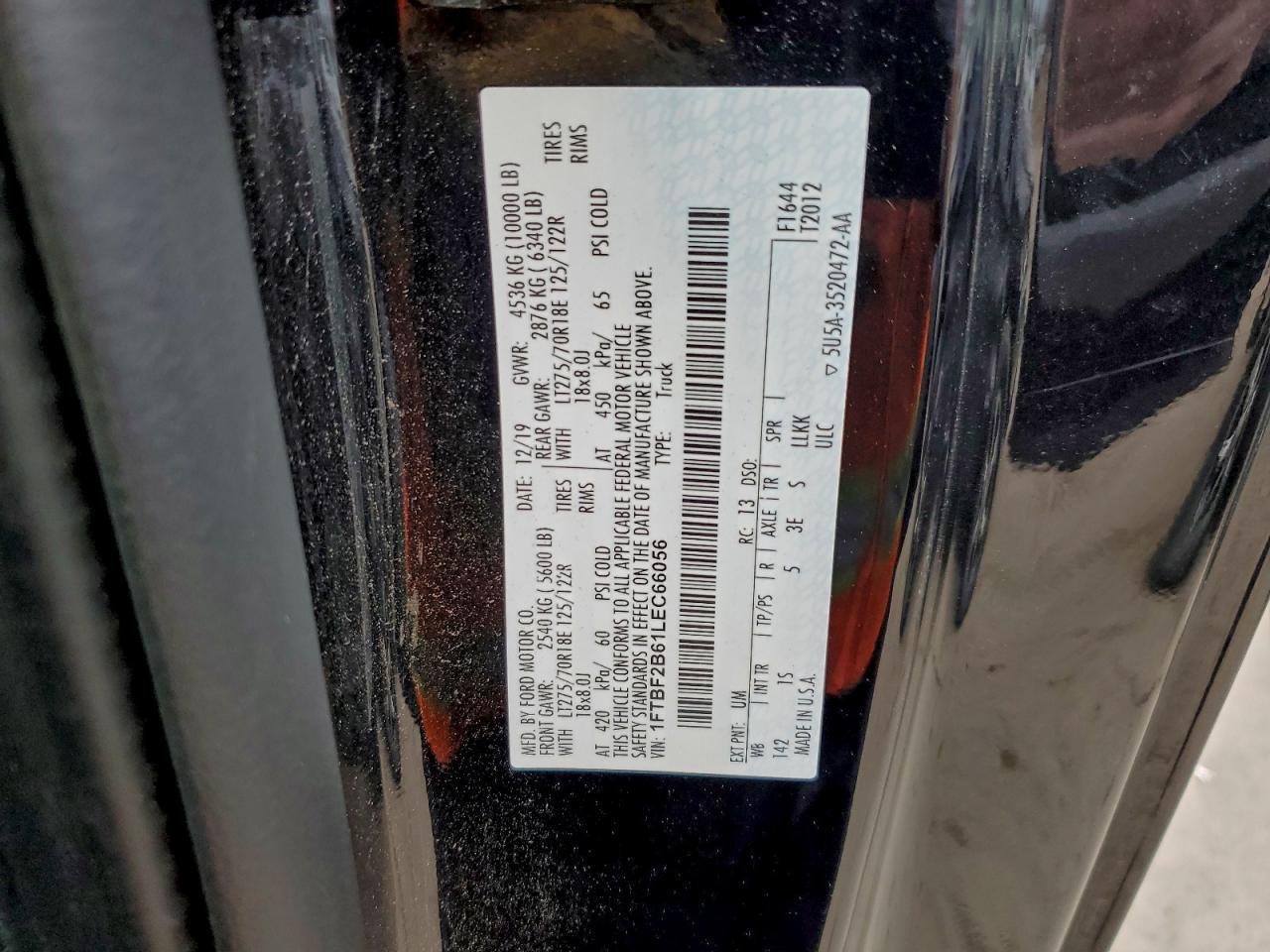 2020 Ford F250 Super Duty VIN: 1FTBF2B61LEC66056 Lot: 92379385